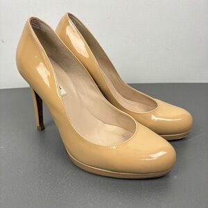 LK Bennett Tan Neutral Patent LeatherHeels with Platform Sole